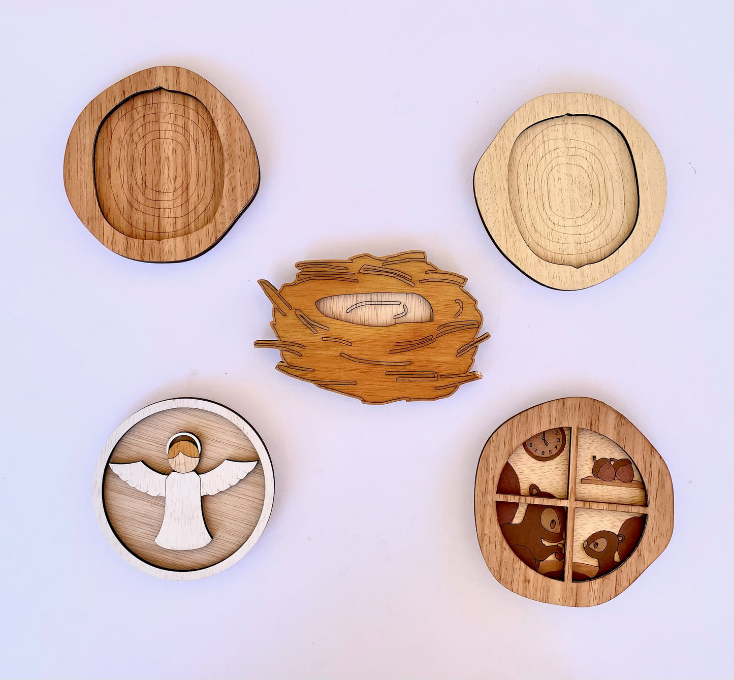 Knot Cover - Magnetic Decorative element for Branching Families Wall Tree – Squirrel, Angel, Bird Nest or Wood Knot – Light or Dark Wood